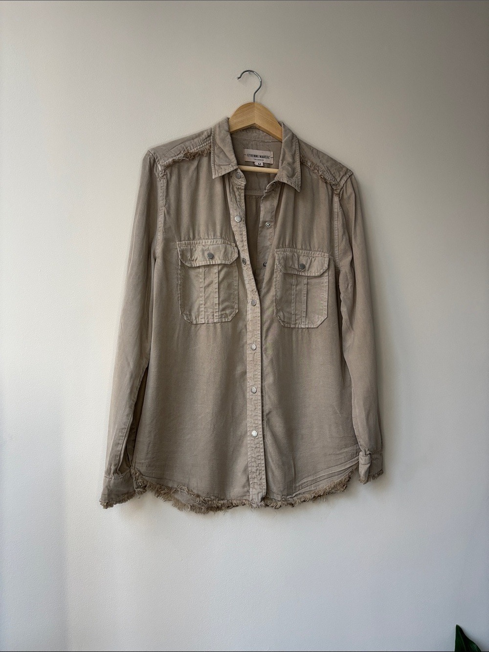 Etienne Marcel Beige Distressed Utility Shirt